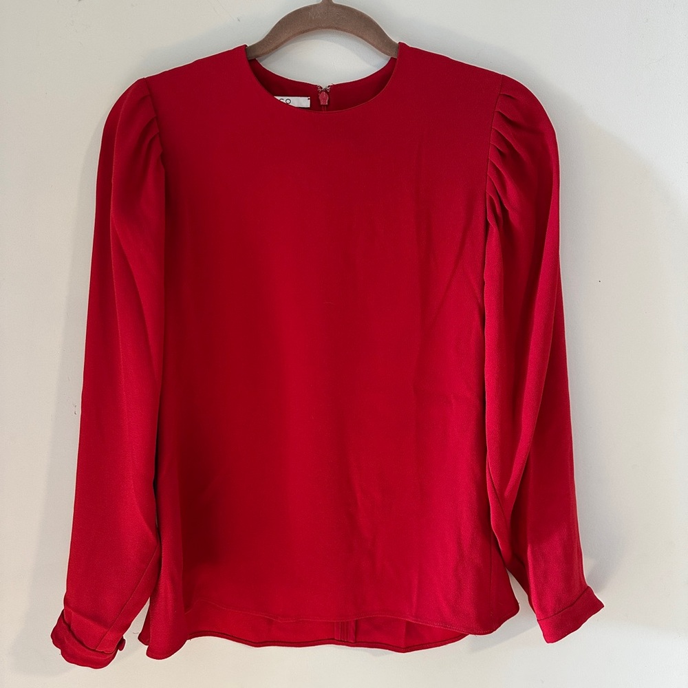 CO Long Sleeve Puff Sleeve Silk Crepe Blouse